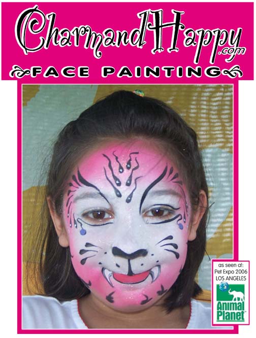 Animal Planet Pet Expo hosted by Mario Lopez 2006. Face Painting by Carmen Tellez of Pink Tiger by CharmandHappy.com face painter for Animal Planet Pet Expo Los Angeles birthday party clowns Beverly Hills, Rolling Hills, San Pedro, Newport Coast, Mission Viejo, San Bernardino, San Dimas, Duarte, Whittier