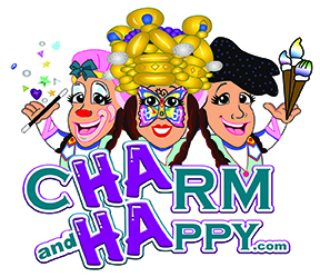 CharmandHappy.com logo balloon artist christmas elf birthday clown riverside moreno valley temecula party hemet banning yucaipa